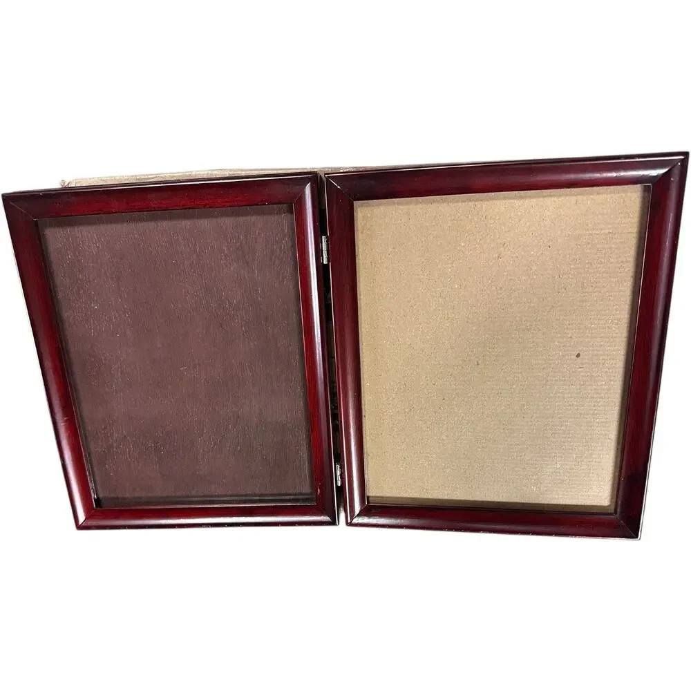 Vintage Cherry Wood Double Hinged Picture Photo Frame 8” X 10” Wood Panel Back
